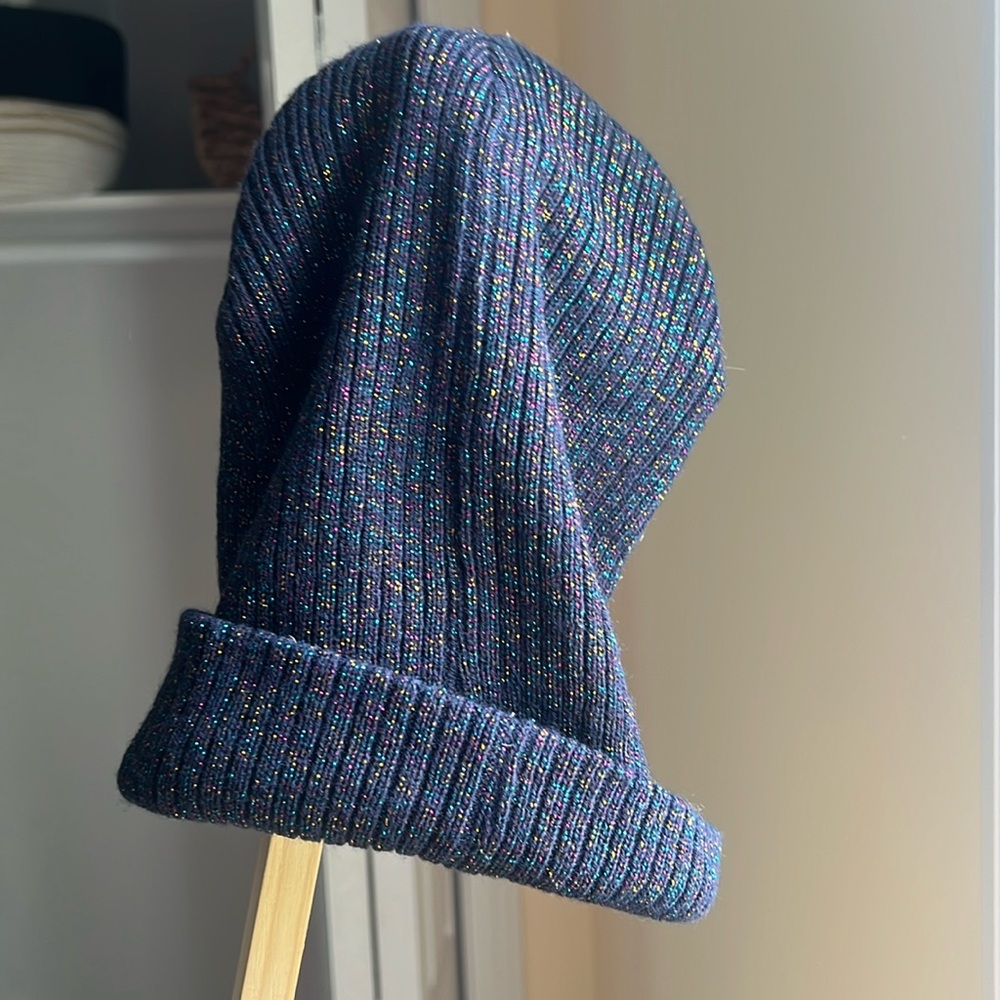 Navy beanie with metallic sparkles